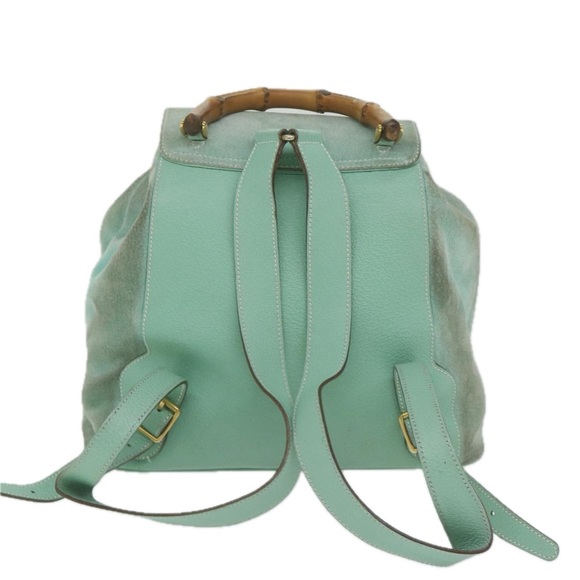 GUCCI Bamboo Backpack Suede Light Blue Auth 63986 - Picture 2 of 16